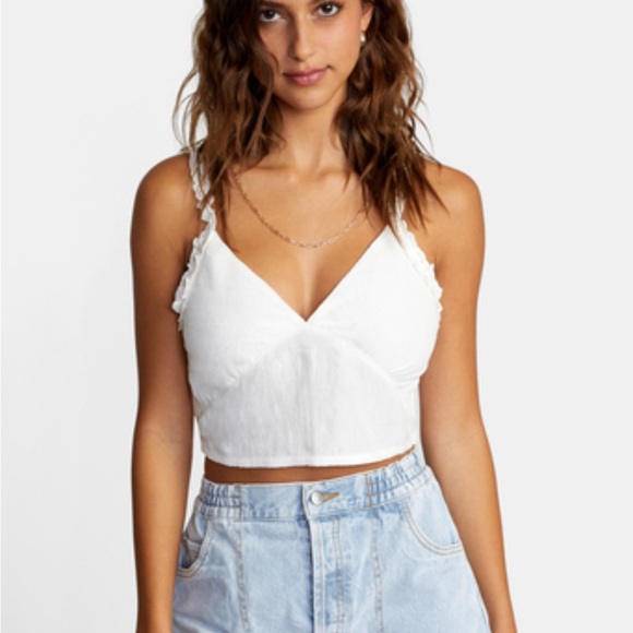RVCA Cropped Sweetheart Tank Top White Linen Medium - Picture 2 of 10